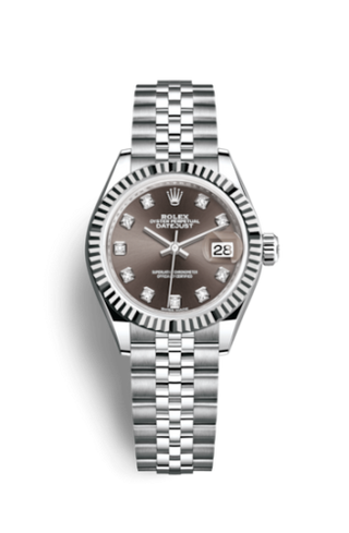 Rolex - 279174-0015  Lady-Datejust 28 Stainless Steel Fluted / Grey - Diamond / Jubilee