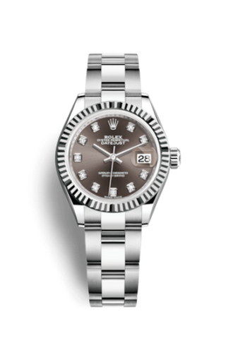 Rolex - 279174-0016  Lady-Datejust 28 Stainless Steel Fluted / Grey - Diamond / Oyster