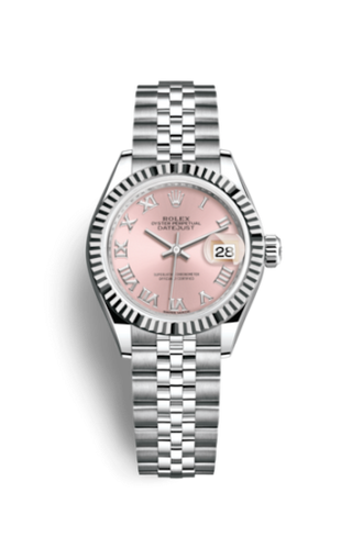 Rolex - 279174-0017  Lady-Datejust 28 Stainless Steel Fluted / Pink - Roman / Jubilee