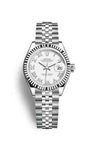 Rolex - 279174-0019  Lady-Datejust 28 Stainless Steel Fluted / White - Roman / Jubilee