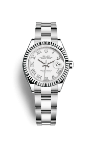 Rolex - 279174-0020  Lady-Datejust 28 Stainless Steel Fluted / White - Roman / Oyster