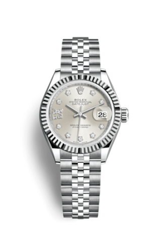 Rolex - 279174-0021  Lady-Datejust 28 Stainless Steel Fluted / Silver - Diamond / Jubilee