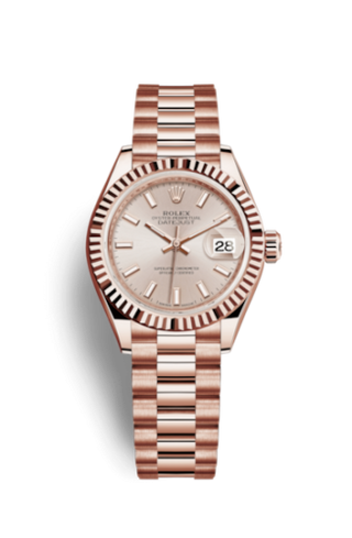 Rolex - 279175-0001  Lady-Datejust 28 Everose Fluted / President / Sundust