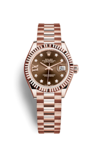 Rolex - 279175-0002  Lady-Datejust 28 Everose Fluted  / President / Chocolate Diamond