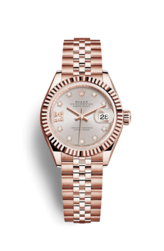 Rolex - 279175-0006  Lady-Datejust 28 Everose Fluted / Jubilee /  Sundust Diamond