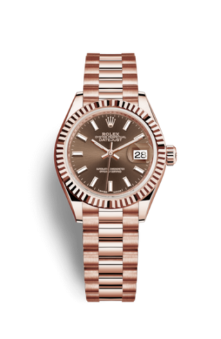 Rolex - 279175-0007  Lady-Datejust 28 Everose Fluted / President / Chocolate