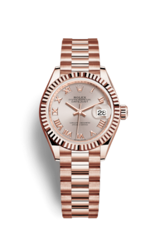 Rolex - 279175-0011  Lady-Datejust 28 Everose Fluted / President / Sundust Roman