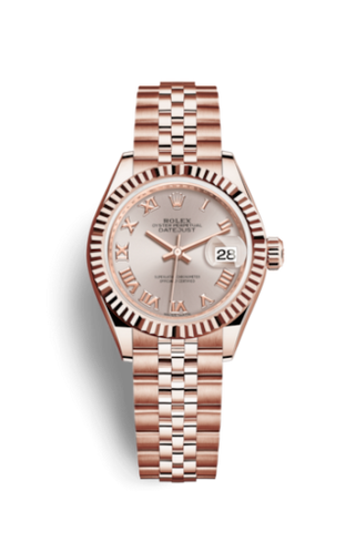 Rolex - 279175-0012  Lady-Datejust 28 Everose Fluted / Jubilee / Sundust Roman