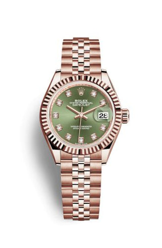 Rolex - 279175-0013  Lady-Datejust 28 Everose Fluted  / Jubilee / Olive Green Diamond