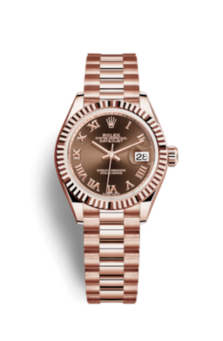 Rolex - 279175-0014  Lady-Datejust 28 Everose Fluted / President / Chocolate Roman