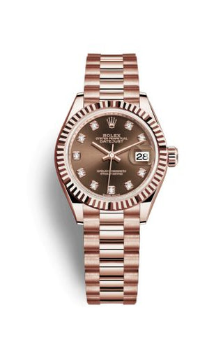 Rolex - 279175-0016  Lady-Datejust 28 Everose Fluted / President / Chocolate Diamond