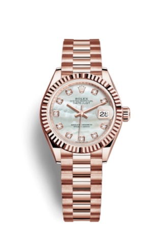 Rolex - 279175-0017  Lady-Datejust 28 Everose Fluted / President / MOP