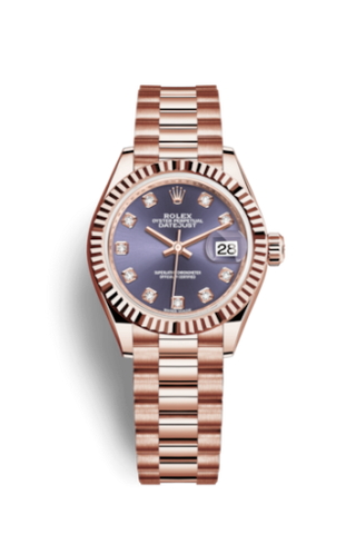 Rolex - 279175-0019  Lady-Datejust 28 Everose Fluted  / President / Aubergine Diamond