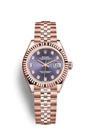 Rolex - 279175-0020  Lady-Datejust 28 Everose Fluted  / Jubilee / Aubergine Diamond