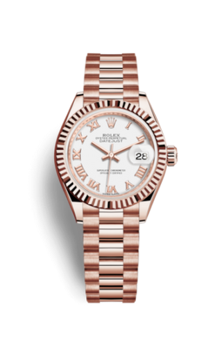 Rolex - 279175-0021  Lady-Datejust 28 Everose Fluted / President / White Roman