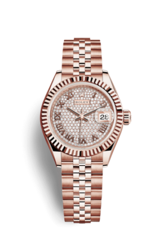 Rolex - 279175-0024  Lady-Datejust 28 Everose Fluted / Jubilee/  Paved Roman