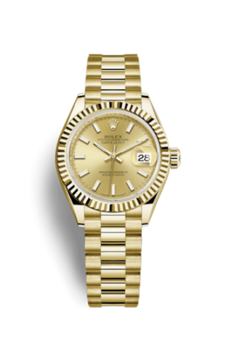 Rolex - 279178-0001  Lady-Datejust 28 Yellow Gold Fluted / President / Champagne