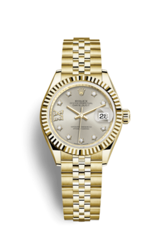 Rolex - 279178-0004  Lady-Datejust 28 Yellow Gold Fluted / Jubilee / Silver Diamond