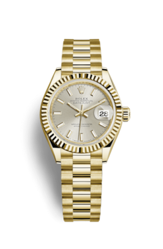 Rolex - 279178-0005  Lady-Datejust 28 Yellow Gold Fluted / President / Silver