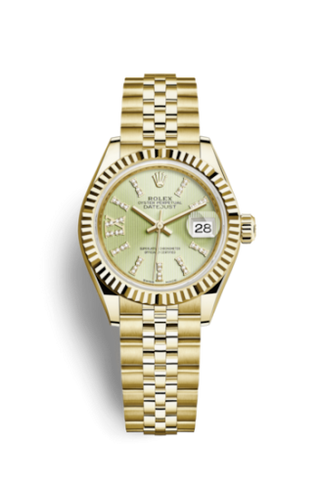 Rolex - 279178-0008  Lady-Datejust 28 Yellow Gold Fluted / Jubilee / Champagne Diamond