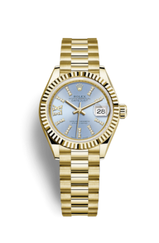 Rolex - 279178-0009  Lady-Datejust 28 Yellow Gold Fluted / President / Cornflower Diamond