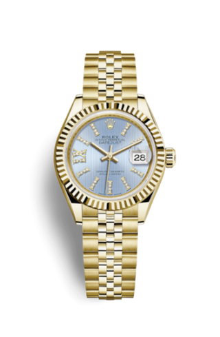 Rolex - 279178-0010  Lady-Datejust 28 Yellow Gold Fluted / Jubilee / Cornflower Diamond