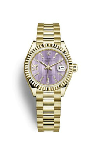 Rolex - 279178-0011  Lady-Datejust 28 Yellow Gold Fluted / President / Lilac Diamond