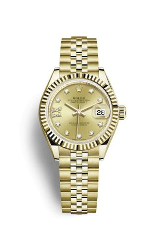 Rolex - 279178-0014  Lady-Datejust 28 Yellow Gold Fluted / Jubilee / Champagne Diamond