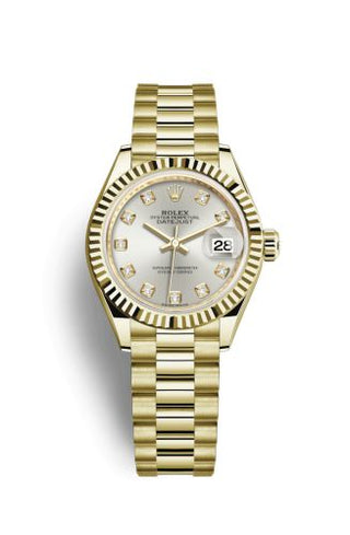 Rolex - 279178-0015  Lady-Datejust 28 Yellow Gold Fluted / President / Silver Diamond