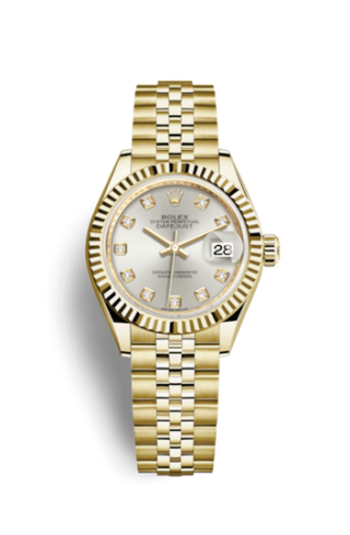 Rolex - 279178-0016  Lady-Datejust 28 Yellow Gold Fluted / Jubilee / Silver Diamond