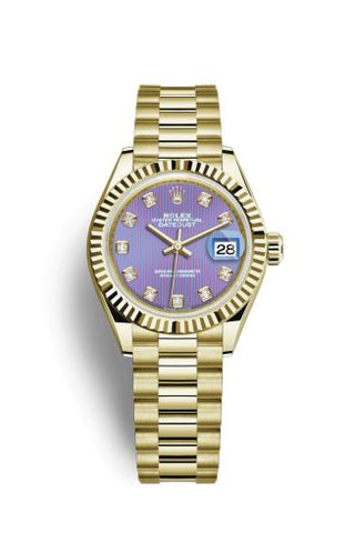 Rolex - 279178-0018  Lady-Datejust 28 Yellow Gold Fluted / President / Lavender Diamond