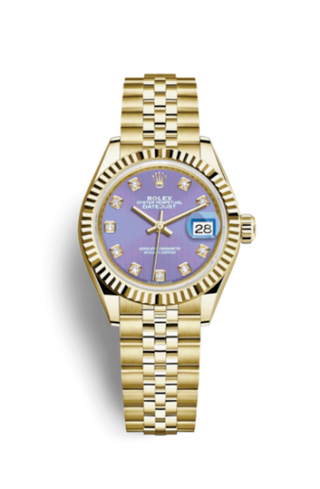 Rolex - 279178-0019  Lady-Datejust 28 Yellow Gold Fluted / Jubilee / Lavender Diamond