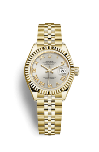 Rolex - 279178-0021  Lady-Datejust 28 Yellow Gold Fluted / Jubilee / Silver Roman