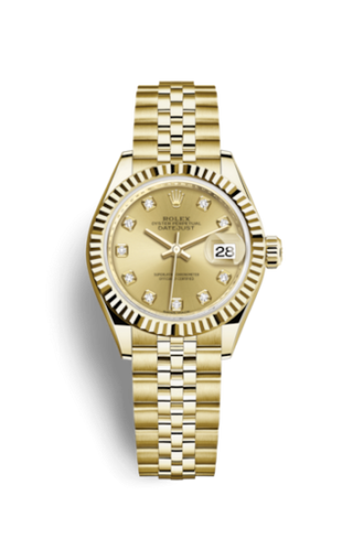 Rolex - 279178-0024  Lady-Datejust 28 Yellow Gold Fluted / Jubilee / Champagne Diamond