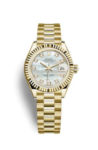 Rolex - 279178-0025  Lady-Datejust 28 Yellow Gold Fluted / President / MOP