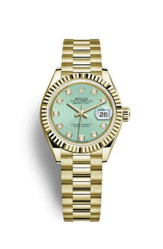 Rolex - 279178-0027  Lady-Datejust 28 Yellow Gold Fluted / President / Green Diamond