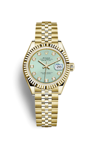 Rolex - 279178-0028  Lady-Datejust 28 Yellow Gold Fluted / Jubilee / Green Diamond