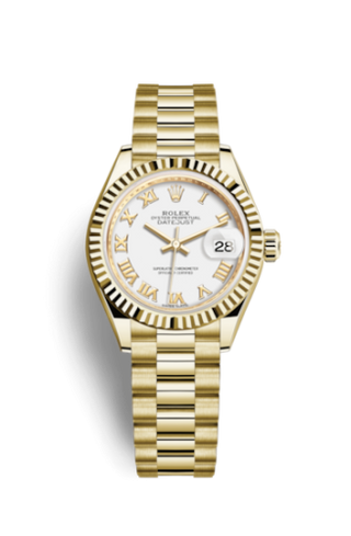 Rolex - 279178-0029  Lady-Datejust 28 Yellow Gold Fluted / President / White Roman