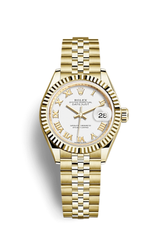 Rolex - 279178-0030  Lady-Datejust 28 Yellow Gold Fluted / Jubilee / White Roman