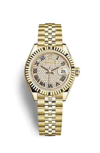 Rolex - 279178-0032  Lady-Datejust 28 Yellow Gold Fluted / Jubilee / Paved Roman