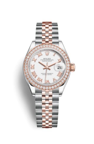 Rolex - 279381rbr-0021  Lady-Datejust 28 Rolesor Rose Diamond / Jubilee / White Roman