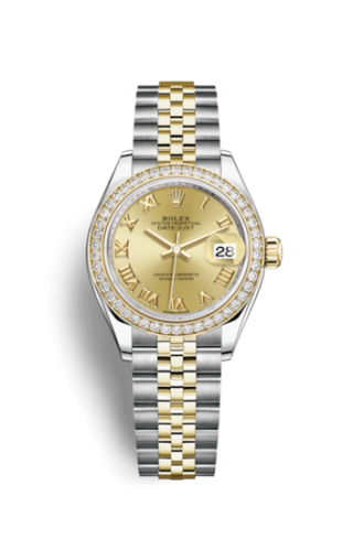 Rolex - 279383rbr-0009  Lady-Datejust 28 Rolesor Yellow Diamond / Jubilee / Champagne Roman