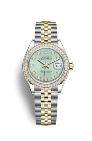 Rolex - 279383rbr-0013  Lady-Datejust 28 Rolesor Yellow Diamond / Jubilee / Mint Green Diamond