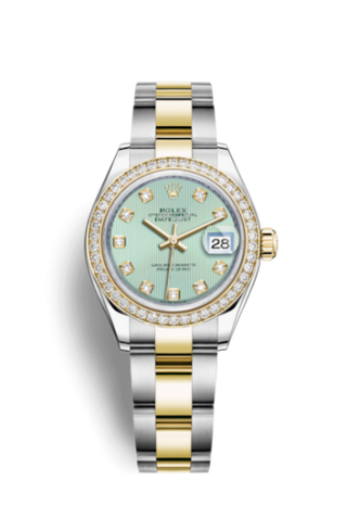 Rolex - 279383rbr-0014  Lady-Datejust 28 Rolesor Yellow Diamond / Oyster / Mint Green Diamond