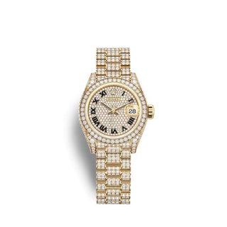 Rolex - 279458RBR-0001  Lady-Datejust 28 Yellow Gold / Diamond / Paved - Roman / President