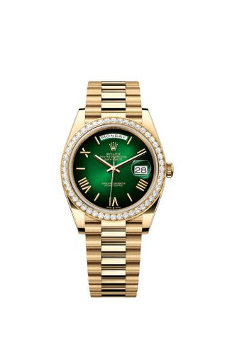 Rolex - 28348RBR-0045  Day-Date 40 Yellow Gold - Diamond / Green - Ombré