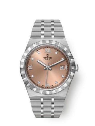 Tudor - 28500-0009  Royal Date 38 Stainless Steel / Salmon - Diamond