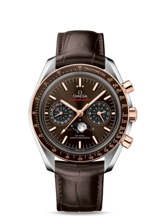 Omega - 304.23.44.52.13.001  Speedmaster Moonphase Chronograph Master Chronometer Stainless Steel / Sedna Gold  / Brown