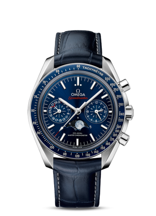 Omega - 304.33.44.52.03.001  Speedmaster Moonphase Chronograph Master Chronometer Stainless Steel / Blue / Alligator