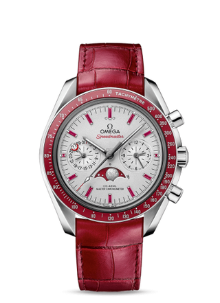 Omega - 304.93.44.52.99.002  Speedmaster Moonphase Chronograph Master Chronometer Platinum / Silver / Ruby